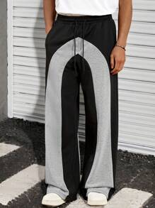 Manfinity EMRG Men's Casual Loose Contrast Color Patchwork Drawstring Waist Sweatpants
