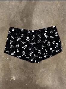 INAWLY Gothic Skull Print Pants, Vintage Street Wear, Harajuku Casual Stylish, Emotional Sexy, 90s Aesthetic, Y2K Punk Streetwear - Multicolor - View 2