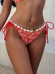 SHEIN VCAY طقم بيكيني نسائي مطبوع بنقشة زهرية مع ربط على الجانب للاستخدام الصيفي، ملابس شاطئ وعطلات، كاجوال، بوهو، بدلة سباحة بخصر عالي للنساء في الصيف