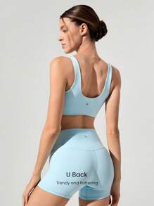 GLOWMODE FeatherFit™ Glow Figure Corset-Effect Sports Bra Gym - Aqua Blue - View 2