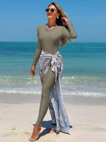 Swim Mulvari 夏季新款三件套泳衣长袖长裤裹裙中分泳衣布基尼泳衣阿拉伯服装 - 綠色 - 查看 7