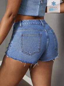 Slaydiva Shorts vaqueros casuales y versátiles con bolsillos y efecto desgastado para mujer