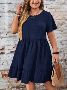 SHEIN CURVE+ Plus Size Red Doll Patchwork Dress, Elegant For Valentine's Day And Vacation, Spring/Summer