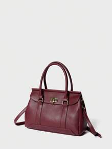 时尚百搭手提包通勤包，时尚勃艮第包，时尚女士包包优雅 - 酒紅色 - 查看 3
