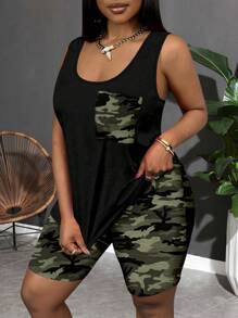 Slaydiva Áo vest rộng rãi không tay họa tiết camo cỡ lớn, thích hợp mặc vào mùa hè, kỳ nghỉ, bãi biển, lễ hội, hòa nhạc, sân bay, khu nghỉ dưỡng - xanh quân đội - Xem 1