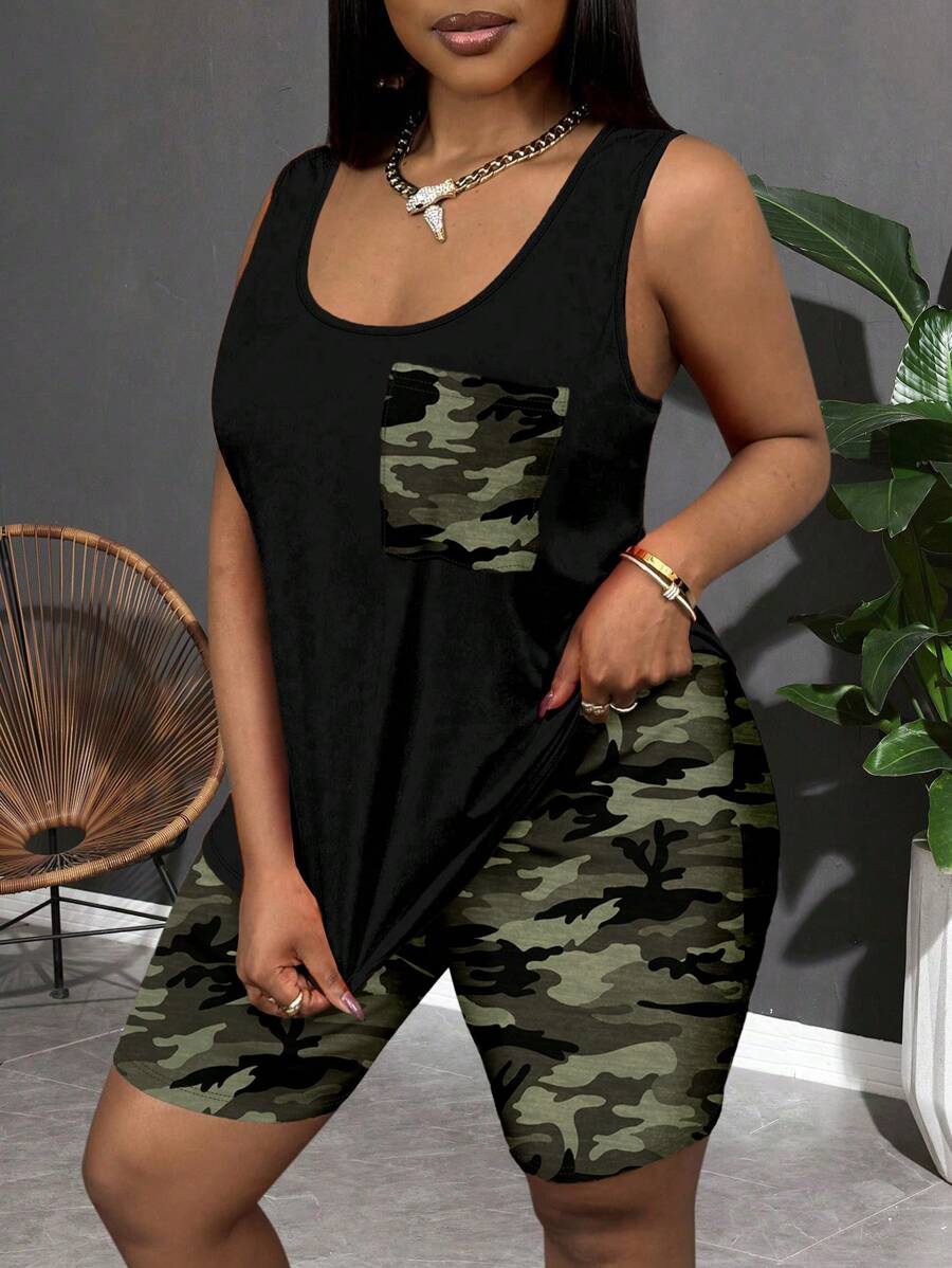 Slaydiva Áo vest rộng rãi không tay họa tiết camo cỡ lớn, thích hợp mặc vào mùa hè, kỳ nghỉ, bãi biển, lễ hội, hòa nhạc, sân bay, khu nghỉ dưỡng - xanh quân đội - Xem 1