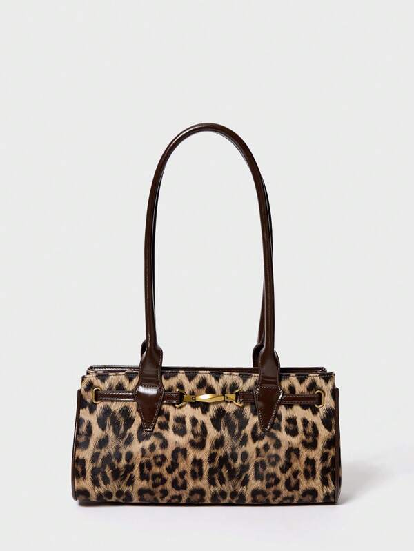 SHECARRY Damen Umhängetasche, PU Leder, Herbst Winter, Schule Reise Pendeln Büro, eleganter Trend, dekorativ, Steppstoff Tasche, Kette