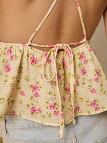 Poéselle Women's Holiday Casual Ditsy Floral Print Halter Neck Backless Top - Multicolor - View 4