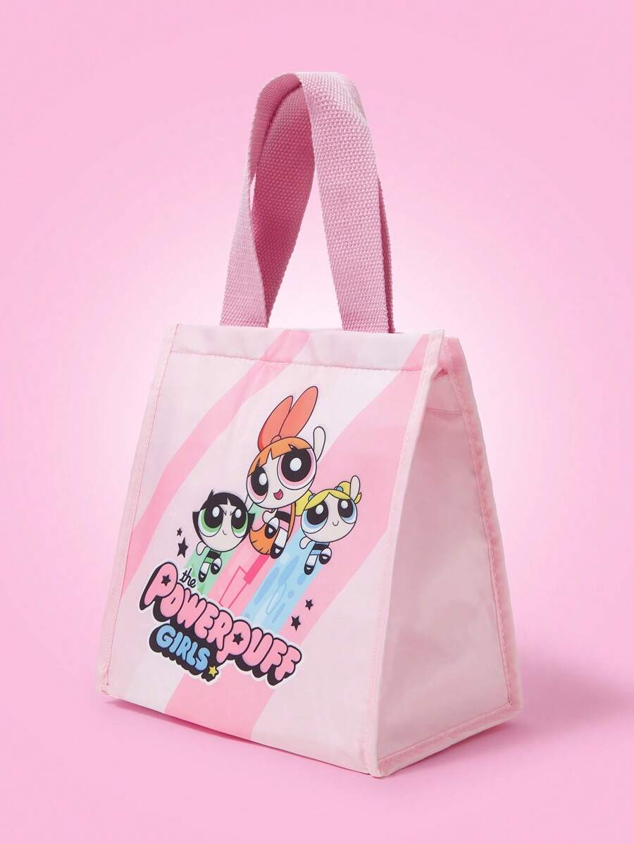 THE POWERPUFF GIRLS X SHEIN Pink Blossom, Bubbles, Buttercup Printed Fashionable Insulated Lunch Bag - Pink - View 1