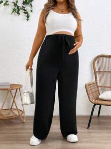 SHEIN Maternity Solid Color High Waist Loose Pants With Bow Decor
