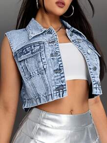 SHEIN ICON 女士单排扣休闲短款牛仔夹克，百搭