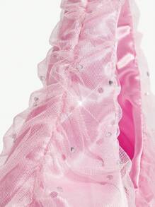 SHEIN ICON Ladies, Women Shoulder Bag, Hobo Bag, Fashionable, Personalized, Simple, Versatile, Street, Sweet And Cool Girls, Hot Girls, Y2k, Ballet Style, PInk, Multi-Layer Mesh, Rhinestones, Blingbling, Teenagers - Pink - View 5