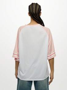 SUMWON WOMEN Áo bóng chày cổ chữ V tay ngắn phong cách retro cỡ lớn cho kỳ nghỉ hè - trắng - Xem 2