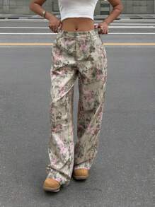 SHEIN EZwear Summer Country Concert Graphic Pants All-Over Print Patch Pocket Loose Fit Suit Pants - Grey - View 3