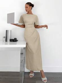 Siren Gaze Robe d'été décontractée en lin mélangé pour femme, couleur unie jaune beurre, robe élégante et chic, robe de soirée avec nœud, robe de soirée élégante pour femme, robe de soirée pour femme, robe longue pour femme, robe de soirée longue pour femme, robe d'été pour femme, robe de graduation