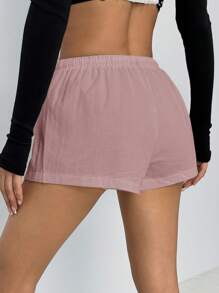 SHEIN PETITE Pantalones cortos casuales sueltos de mujer con cordón en la cintura y unicolor