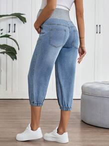 SHEIN Maternity Casual Fitted Capri Tapered Jeans,Beach For Maternity,Summer, Mother's Day,4th Of July,Graduation,Brunch