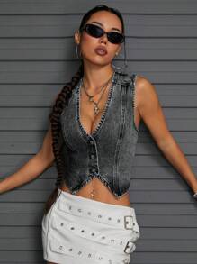 SHEIN Tall 女式无袖牛仔背心 - 灰色 - 查看 5