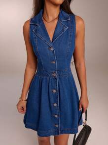 SHEIN Forever 21 春夏女士浪漫/舞会/正式/生日/90 年代服装/商务休闲女士/优雅/西部服装/外出/时尚/休闲/Y2K 服装/俱乐部/办公室/鸡尾酒会/复古/紧身/狂欢服装节日/有趣/优雅/老钱/街头服饰/度假服装/乡村音乐会服装/工作服/端庄/春假/单身女郎服装/音乐会/坏人/基本款/毕业/无袖/A 字裙/蓝色/牛仔女郎/牛仔迷你裙 - 藍色 - 查看 3