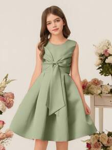 Children Princess Dress, Girls Flower Backless Birthday Party Dress,Wedding Flower Girl Gown With Bow - Green - View 7