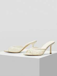 MOTF PREMIUM 女士刺绣仿珍珠优雅时尚百搭露趾高跟凉鞋 - 米色 - 查看 9