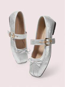CUCCOO DOLLMOD Ladies' Chic Buckle Ballet Mary Jane Flat Shoes - Silver - View 8