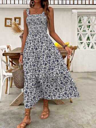 Breezaya 女式花卉印花细肩带休闲度假连衣裙