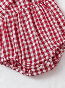 SHEIN Mono Mono para bebé niña con volantes y lazo a cuadros rojos, para verano