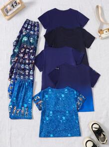 5pcs/Set Toddler Boys Minimalist Cartoon Animal Print Round Neck Short Sleeve T-Shirt And Shorts Pajama Sets - Multicolor - View 2