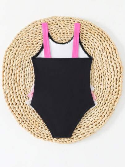 SHEIN Đồ bơi một mảnh cổ tròn in họa tiết động vật cho bé gái