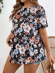 SHEIN Pregnant Women's Ditsy Floral Short Sleeve Casual Shirt For Vacation  Maternity Tops - Multicolor - View 5