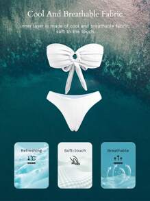 MOTF PREMIUM BACK KNOT RING DETAIL STRAPLESS BIKINI SET FOR SUMMER BEACH VACATION - Beige - View 8