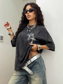 Coolane Camisetas largas con estampado de diamantes brillantes y estilo vintage de conciertos y festivales musicales de verano de mujer para el estilo callejero Y2K