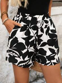 EMERY ROSE Quần Short Thường Ngày Colorblock Cho Nữ, Thời Trang Cho Mùa Hè - Đen và trắng - Xem 5