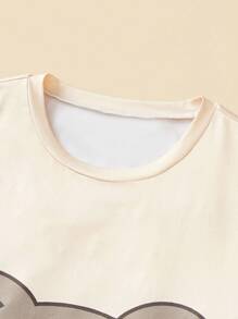 2件套牛奶丝图案印花套头长袖和裤子舒适睡衣，适合青少年男孩 - 黃色 - 查看 3