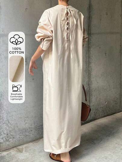 FRIFUL 女式杏色简约长裙，双面可穿戴系带设计，春季时尚，秋季服装