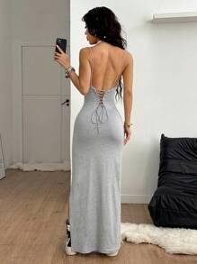 Coolane Vestido largo dividido con cinta tejida, para mujer, estilo callejero, para conciertos, citas, vacaciones, estilo Y2K