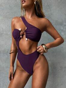 Aloruh 优雅性感复古纯色长款泳衣，饰有串珠，露背设计，侧边高开衩，适合女性穿着。