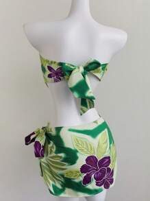 SHEIN Unity Conjunto de Top Bandeau e Mini Saia com Estampa Floral de Férias de Verão