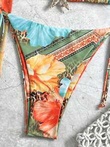 Swim Vcay 3pcs/Set Rok Mini dan Bikini Pantai Wanita Motif Acak dengan Tali Bahu Tipis dan Hiasan Bintang Laut untuk Musim Panas - MultiWarna - View 5