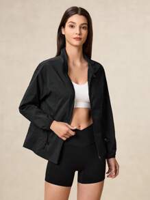 OutZeal WeatherProof-Air Water-Resistant UPF50+ Lightweight Stand Collar Jacket Women For LightRain With Zipper Pockets Athletic Workout Running