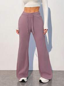 SHEIN EZwear Pantalones casuales ligeros lisos para mujeres, adecuados para el verano