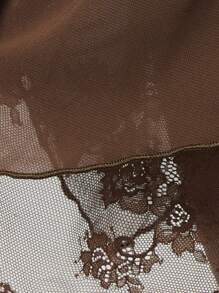 SHEIN Unity Women's Solid Color Lace Trim Ruffle Hem Mini Skirt - Coffee Brown - View 5