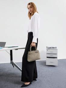 SHECARRY 女士顶部提手包鳄鱼纹秋冬上学旅行通勤工作优雅精致手提或斜挎，动物印花女包 - 灰色 - 查看 7