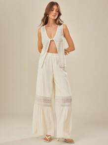 L'Amorae Women's Summer Vacation Knitted Top With Pearl Trim - White - View 4
