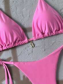 Swim Mod Bộ đồ bơi bikini màu trơn cho kỳ nghỉ xuân - Hồng - Xem 3