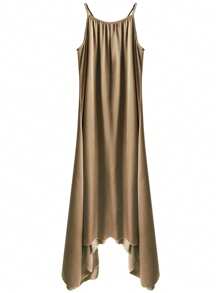 SHEIN 女士度假休闲无袖纯色连衣裙 - 卡其色 - 查看 3