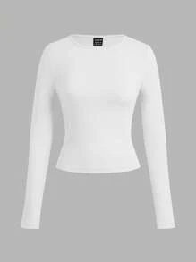 SHEIN EZwear 3pcs/Set Women Casual Tight Scoop Neck Long Sleeve T-Shirt Set, Black/White/Brown, Suitable For Summer Autumn And Winter - Multicolor - View 8