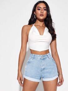 SHEIN Essnce Rolled Hem Denim Shorts