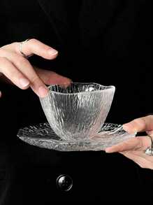 1pc/2pcs (Cup + Saucer) Japanese Style Sugar Water Bowl, Cute Girly Nest Yogurt Bowl, High-End Glass Bowl & Plate Set, Dessert Bowl - Clear - View 8